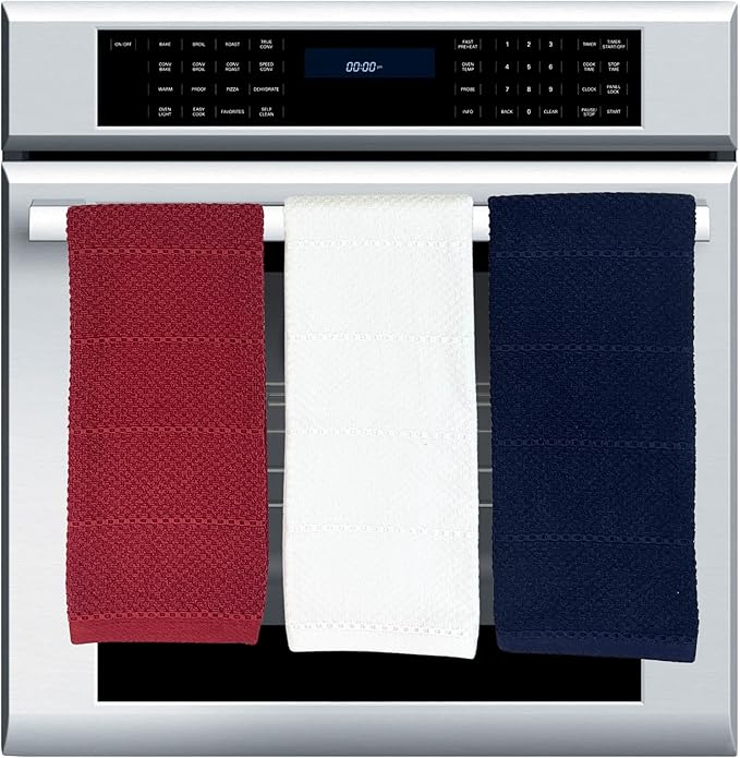 Patriotic Red White Navy Blue Kitchen Hand Dish Towels Oversized 28"x18" Nautical 100% Cotton Cloth Soft Cleaning Drying Absorbent Textured Design 3 Pc Multipurpose for Everyday Use Summer 4th of July