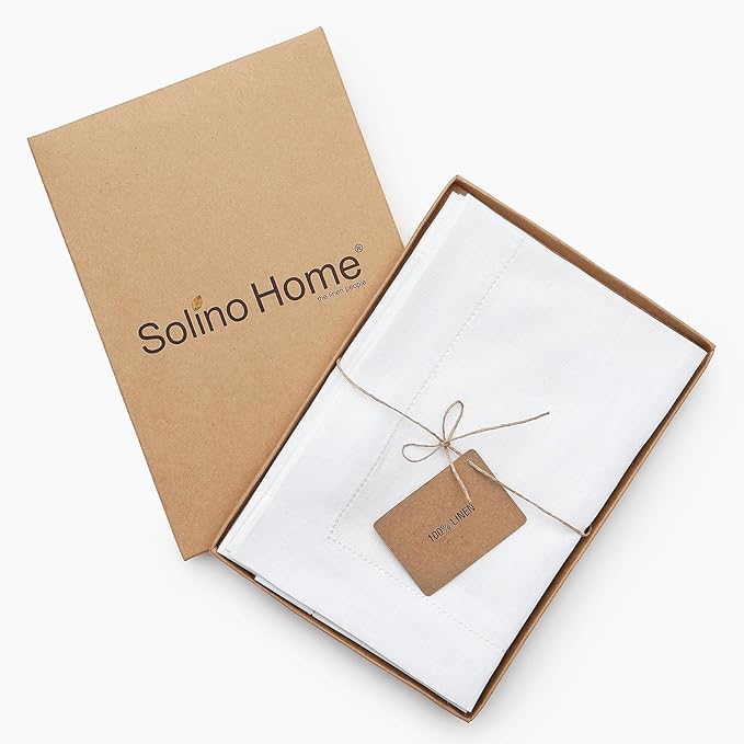 Solino Home White Linen Napkins Set of 4-100% Pure Linen Hemstitch Dinner Napkins 20 x 20 Inch for Mothers Day, Spring, Summer, Memorial Day - Classic Hemstitch