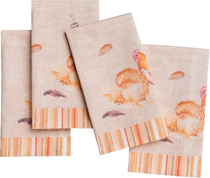 Maison d' Hermine Cloth Napkins Set of 4 100% Cotton Everyday Reusable Square Napkins Cloth Washable Dinner Wedding Restaurant Gifts for Mothers Day Spring/Summer (Barnyard Rooster, 18" x 18")