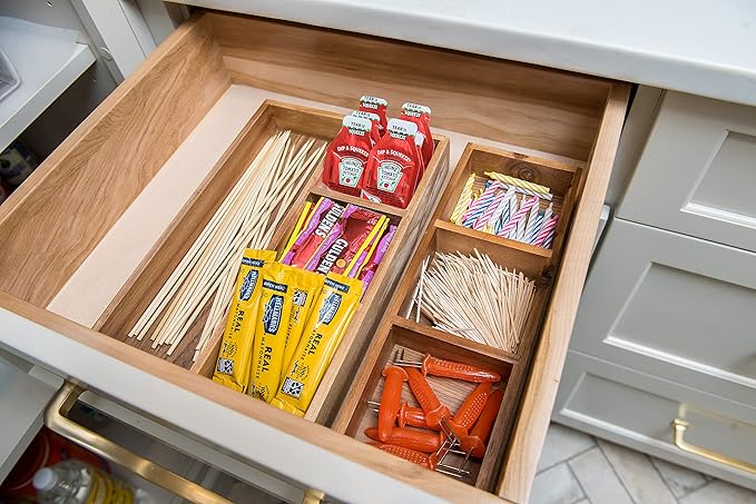 Lipper International Acacia Wood Drawer and Desk Organizer Tray for Office Supplies or Household and Kitchen Items, 3 Compartments, 11 5/8" x 4 1/8" x 1 3/4”