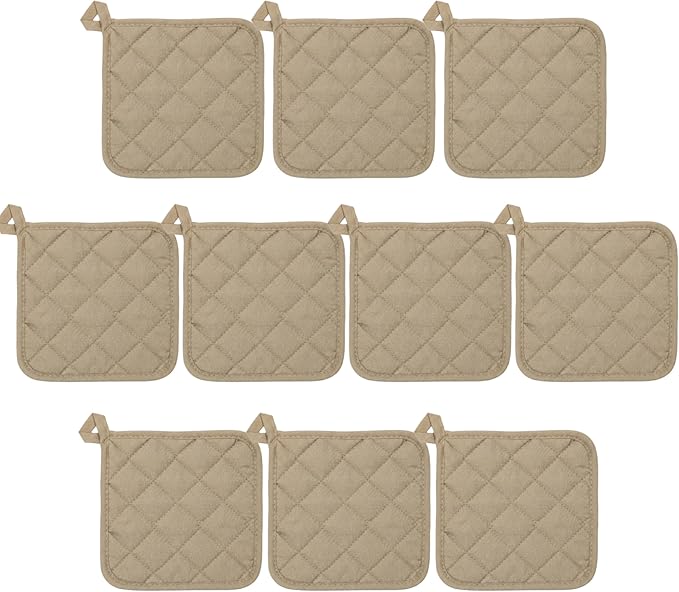 Lobyn Value Packs Economical Lightweight Bulk Potholders Ten (10) Pack Everyday Quality 6.5" Square Perfect for Craft Projects Beige