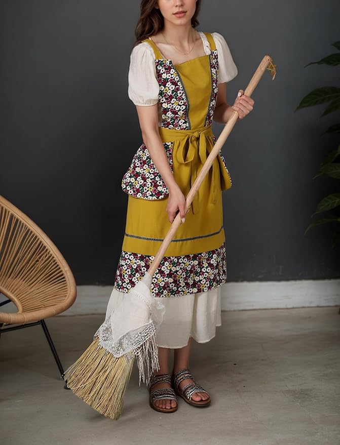 Pinknoke Kitchen Aprons for Women with Pockets Cute Vintage Chef Pinafore Apron for Gardening Cooking Baking Painting