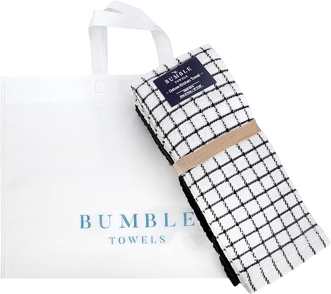 Bumble Kitchen Towels (6 Pack) | 16" x 28" | 100% Cotton Dish Towels for Kitchen | 380 GSM | Soft, Highly Absorbent & Durable Dish Towels with Hanging Loop | Black
