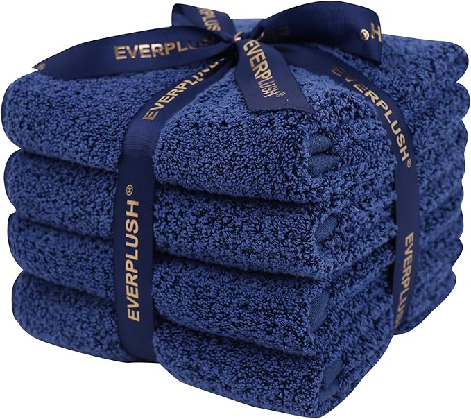 Everplush 4-Piece Premium Hand Towel Sets: Super-Soft, Highly Absorbent & Quick Drying Bathroom Towels – Versatile for Hotel, Bathroom, Shower, Spa, 16x30 Inches(Navy, 16" x 30")
