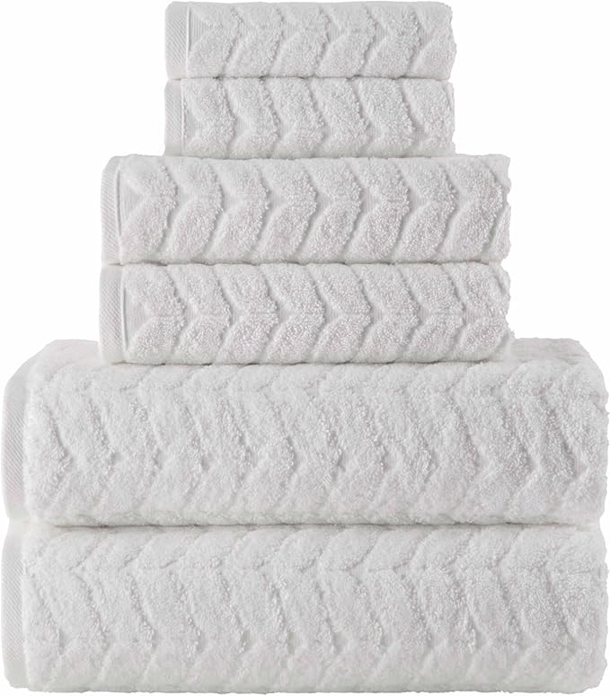 Elegant Comfort Luxury 6-Piece 100% Turkish Cotton Jacquard Braided Textured Premium Hotel Quality Towel Set– Soft and Absorbent, Includes 2 Bath Towels, 2 Hand Towels and 2 Washcloths, White