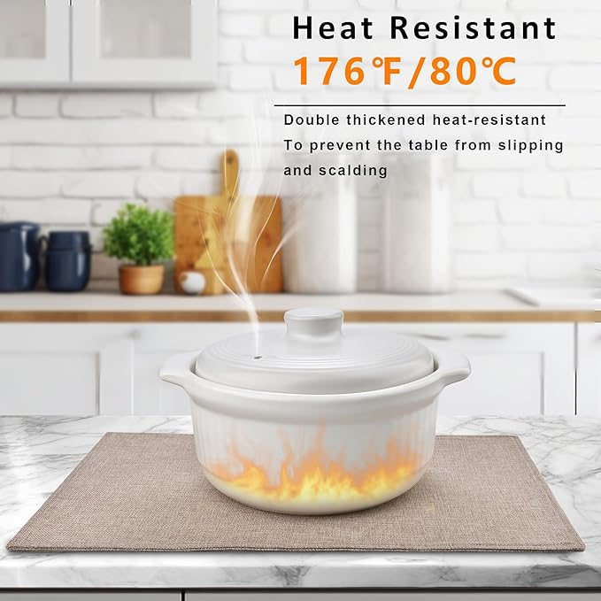 SLKQG Linen-Look Fabric Placemats Set of 4, Heat Resistant & Machine Washable Double-Layered Cloth Placemats for Dining Table, Indoor/Outdoor Use, Non-Slip Kitchen Table Mats (4, Natural Linen)