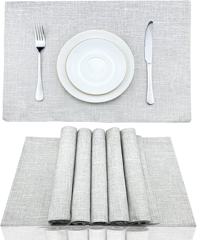 Weabetfu Cloth Placemats Set of 6 Heat Resistant Dining Table Placemmats Cotton Linen Machine Washable Kitchen Table Mats Wrinkle Free Thick Fabric Place Mats,Easy to Clean,13" x 19" Beige