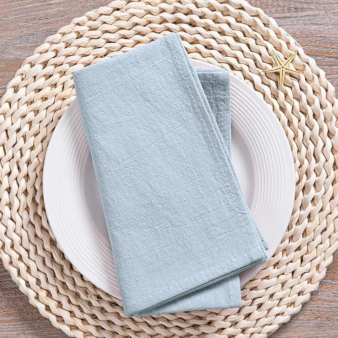MLMC 4 Pack Silver Blue Cloth Napkins Rustic Washable Cotton Linen Napkins Set of 4 17"x17" Reusable Dinner Napkins Cloth for Wedding Birthday Party Everyday Use Decor