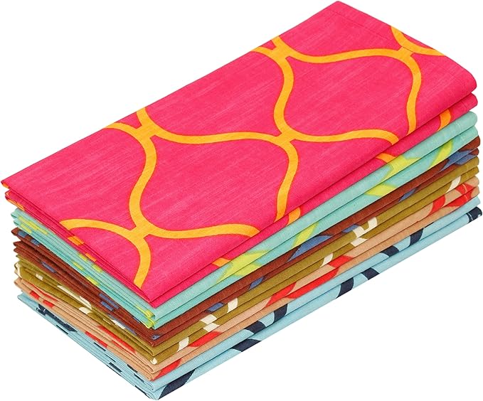 COTTON CRAFT Moroccan Tile Cloth Napkin - Set of 12 Pure Cotton Everyday Spring Summer Party Holiday Dinner Napkin - Soft Washable Reusable Napkin -Bonus Gift Bag –Oversized 20x20 - Multicolor Brights