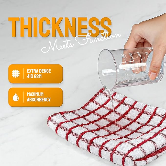 White Classic Premium Dish Towels for Kitchen, with Hanging Loop [8 Pack] Heavy Duty Absorbent 100% Cotton 410 GSM Terry Kitchen Towels, 16x26 (Red)