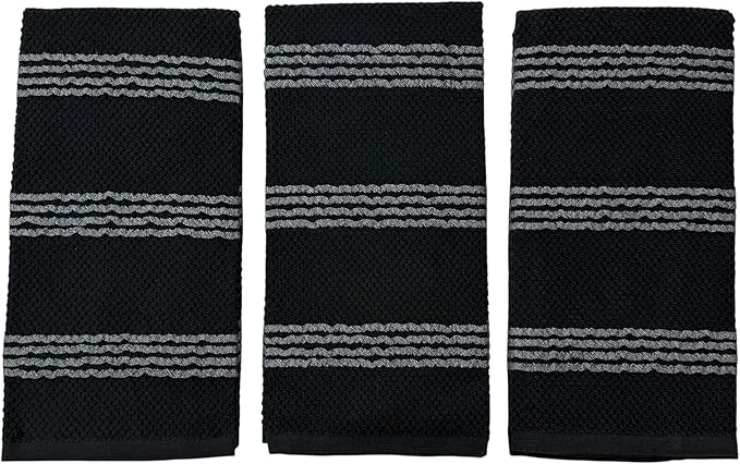 Serafina Home Black Kitchen Hand Dish Towels: Oversized 18" x 28",100% Cotton Soft Absorbent Dish Cloths for Cleaning Drying, Set of 3 Multipurpose for Everyday Use