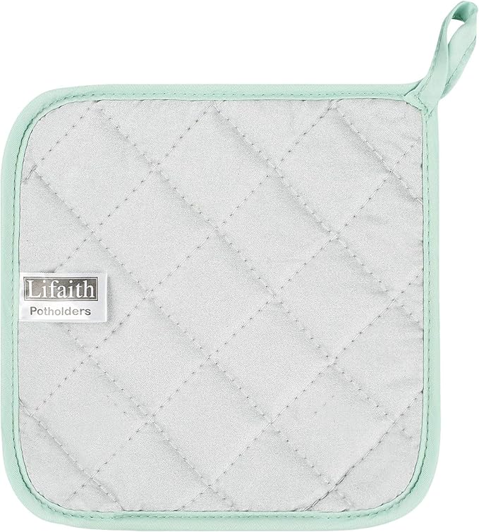100% Cotton Kitchen Everyday Basic Terry Pot Holder Heat Resistant Coaster Potholder for Cooking and Baking Set of 5 Mint Green