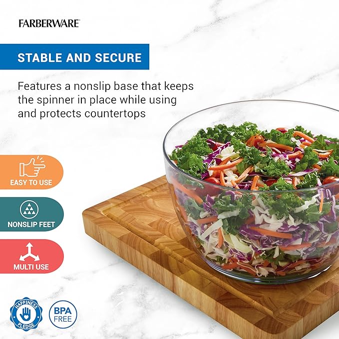 Farberware Small Pro Salad Spinner, 3.16 Qt Lettuce Spinner with Pump Mechanism, Colander Basket and Non-Slip Base - Compact Fruit Washer Spinner Bowl for Singles and Couples