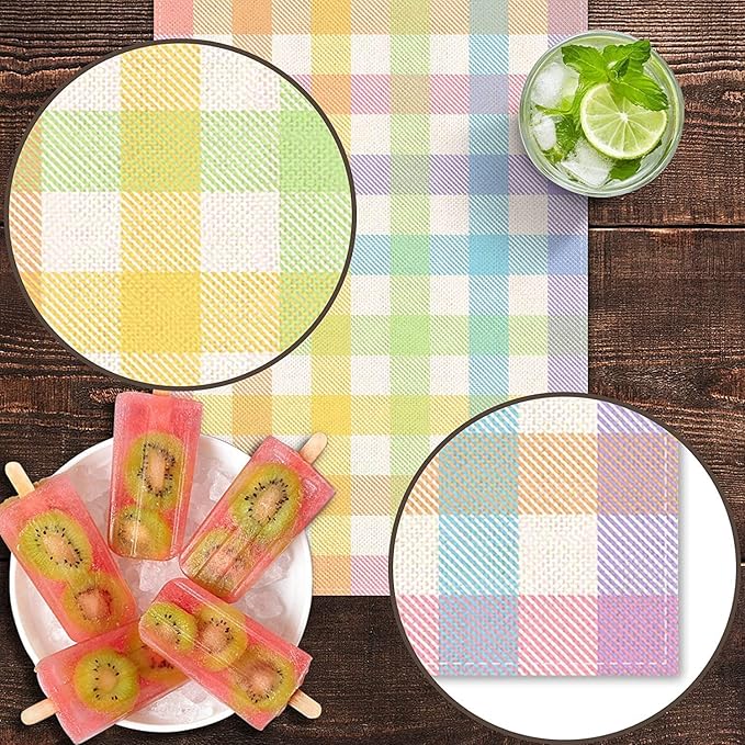 Pudodo Easter Buffalo Plaid Check Table Runner Spring Holiday Farmhouse Fireplace Kitchen Dining Room Home Party Decoration (13" x 108")