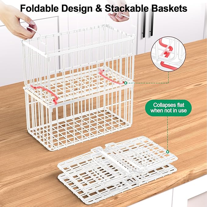 MSERCUOR Freezer Organizer Bins, 2 Pack Stackable Deep Chest Freezer Organizer Bins, Foldable Baskets with Handles, White Storage Container Baskets for 5/ 7 Cu.FT Sort Frezen Meats