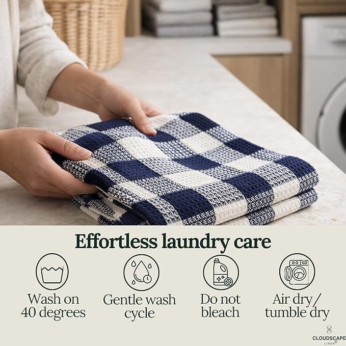 CLOUDSCAPE Kitchen Towels Set of 6 : Cotton-Blended Dish Cloths, Waffle Weave Quick-Drying Dish Towels for Kitchen Essentials, Highly Absorbent, Durable 18”x28” Hand Towels with Hanging Loop -Indigo