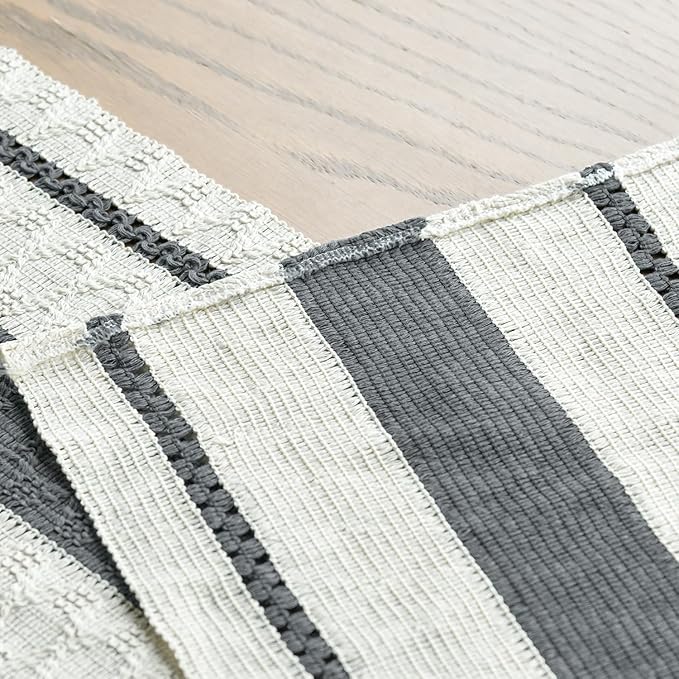 Artoid Mode Dark Grey Farmhouse Woven Rustic Table Runner, Seasonal Holiday Hollow Kitchen Dining Table Decoration for Home Party Decor 12x108 Inch
