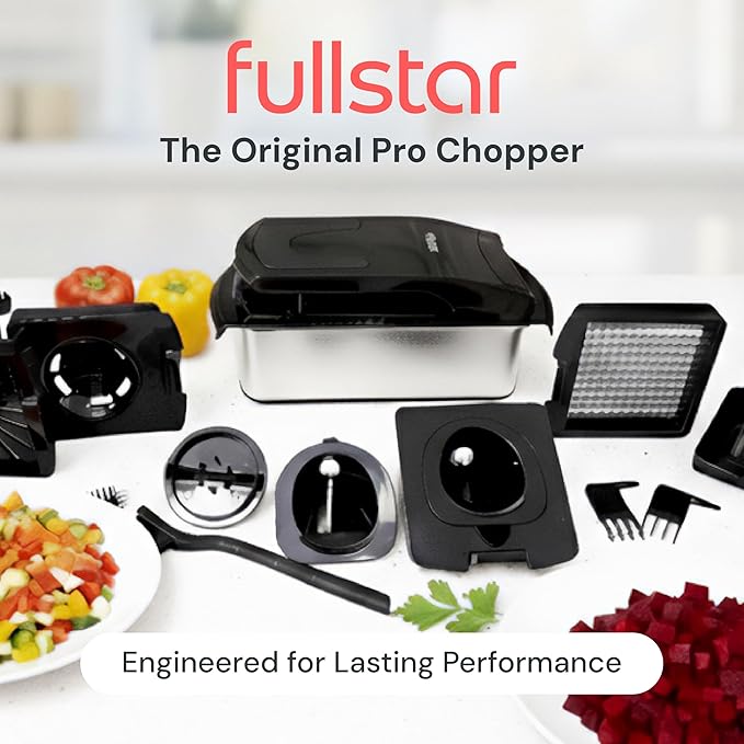 Fullstar The Original Pro Chopper - Vegetable Chopper and Spiralizer, Food Chopper with Container, Fruit Slicer, Kitchen Gadgets & Gifts, Home Essentials (9 in 1, SS Black)