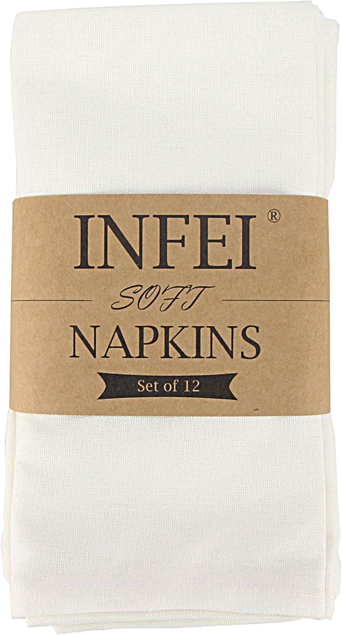 Solid Color Cotton Blended Dinner Cloth Napkins - Set of 12 (17 x 17 inches) - for Events & Home Use (Cream White)