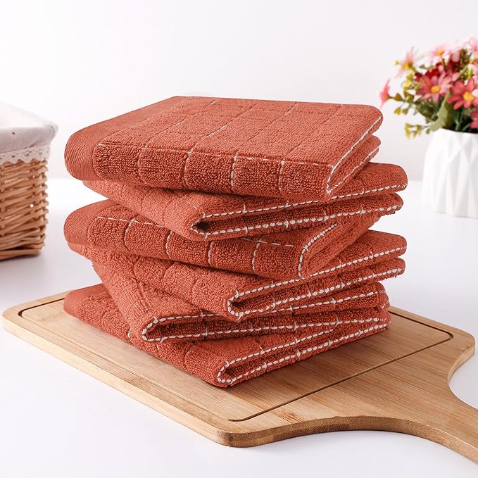 Homaxy 100% Cotton Terry Kitchen Dish Cloths, Ultra Soft and Absorbent Dish Towels for Kitchen, Suitable for Drying and Washing Dishes, 12 Pack, 12 x 12 Inches, Rust
