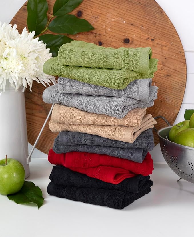 All-Clad Premium Solid Dish Cloth Set: Highly Absorbent, Super Soft - 100% Turkish Cotton Terry Looped, 13"x14" Dish Towels for Cleaning & Drying Dishes, Pans, Glassware, or Counters, 6-Pack, Titanium