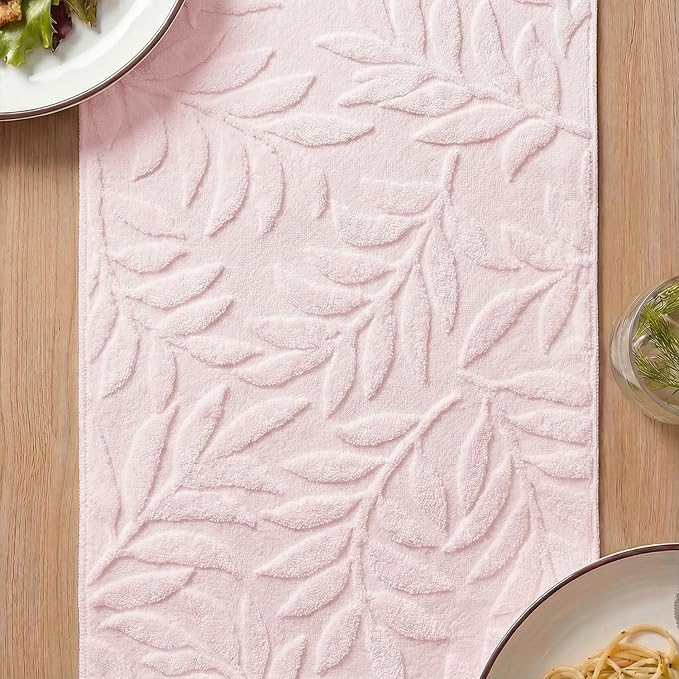 Artoid Mode Pink Soft Cotton Jacquard Leaves Spring Table Runner, Holiday Kitchen Dining Table Decoration for Home Party Decor 13x72 Inch