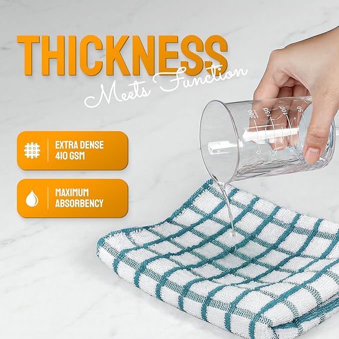 White Classic [8 Pack] Premium Dish Towels for Kitchen, with Hanging Loop - Heavy Duty Absorbent 100% Cotton 410 GSM Terry Kitchen Towels, 16x26 (Aqua)