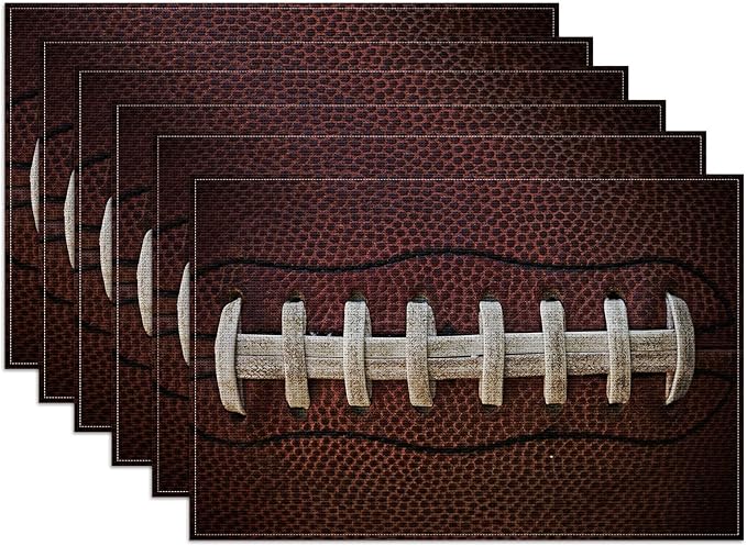American Football Placemats Set of 6, Sport Ball Lover Linen Place Mat Washable Stain Resistant Table Mats for Farmhouse Kitchen Dining Party Wedding Decor 12x18 Inch
