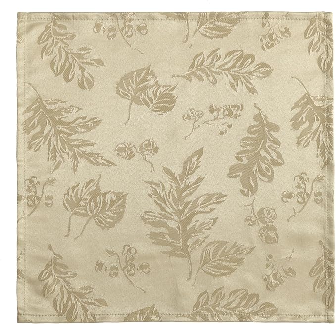 Elrene Home Fashions Elegant Woven Leaves Jacquard Damask Cloth Napkin Set, 17" x 17", Pack of 8, Taupe