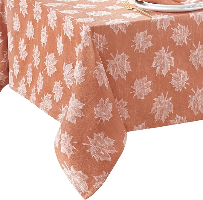 Elrene Home Fashions Falling Leaves Jacquard Harvest/Thanksgiving Cotton Tablecloth, 60"x120" Rectangle, Sienna