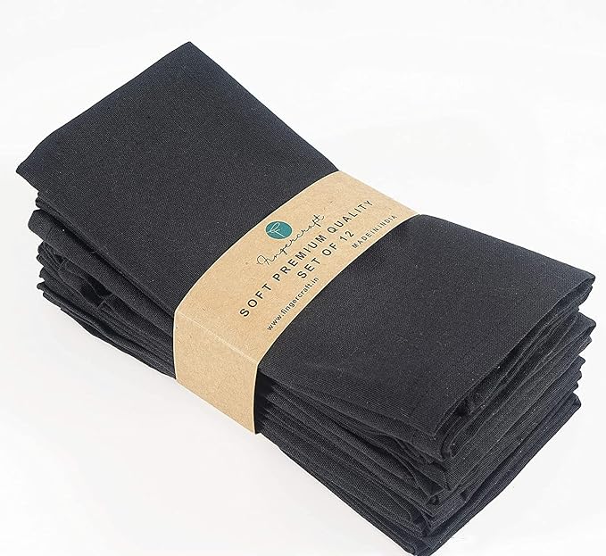 Cloth Napkins Dinner Washable Set of 4 in Cotton Linen Fabric Premium Quality, Mitered Corners for Reusable Every Day Use Pre Shrunk and Good Absorbency Christmas Cloth Napkins (Pack of 4, Black)