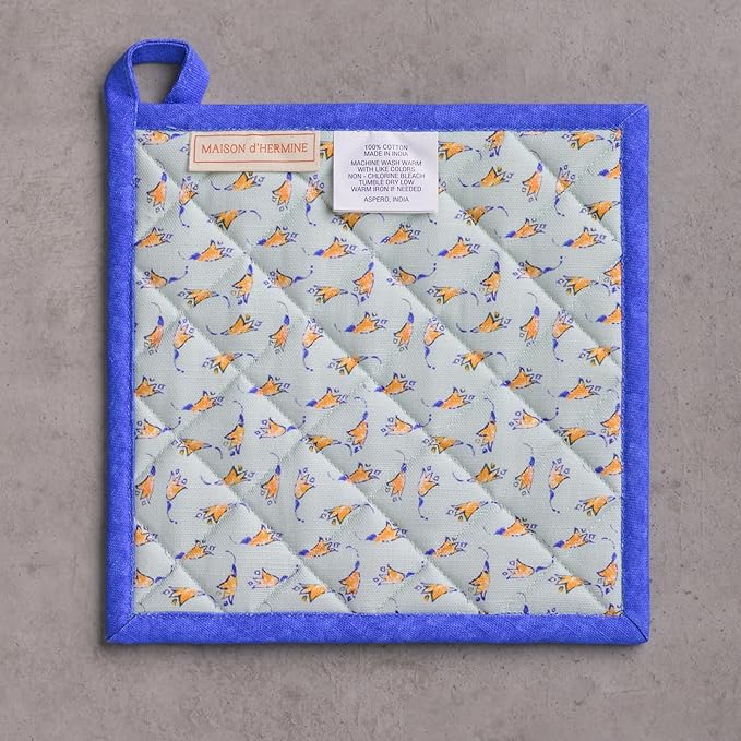 Maison d' Hermine Pot Holders 100% Cotton Heat Resistant Potholders 8" x 8" Hot Pads with Loop BBQ Cooking Baking Gifts for Mothers Day Handling Hot Pans Spring/Summer (Pack of 2, Girassol)