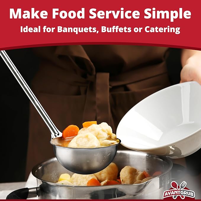 Super Sturdy, Ergonomic 8 Oz. Soup Ladle 3 Pk. Stainless Steel Ladles with Long Handles. Best Kitchen Accessories for Stirring, Portioning and Serving Soups, Chili and Stew in Restaurants and at Home