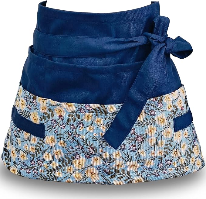 Garden Apron for Woman, Serve Apron Cute, Flora Half Apron with 8 Pockets, Valentines Gift for Mom Wife Girlfriend