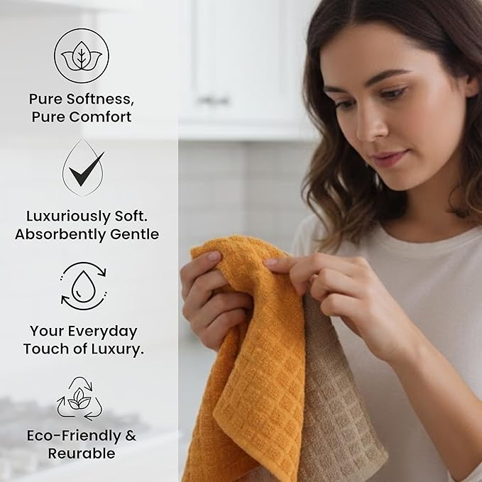 Kitchen Towels Set of 12 (15x25 Inch) – Cotton Dish Towels, Super Absorbent & Soft Kitchen Hand Towel, Dish Towels, Tea Towels & Bar Towels for Kitchen Drying & Cleaning