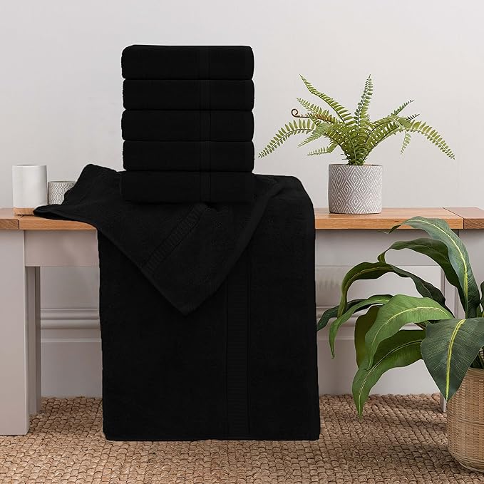 GOLD TEXTILES Premium Black 100% Cotton Bath Towels Set (24 Pack, 24 x 50 Inch) High Absorbency Multipurpose Quick Drying Pool Gym Hotel Spa Bath Towel (24, Black)
