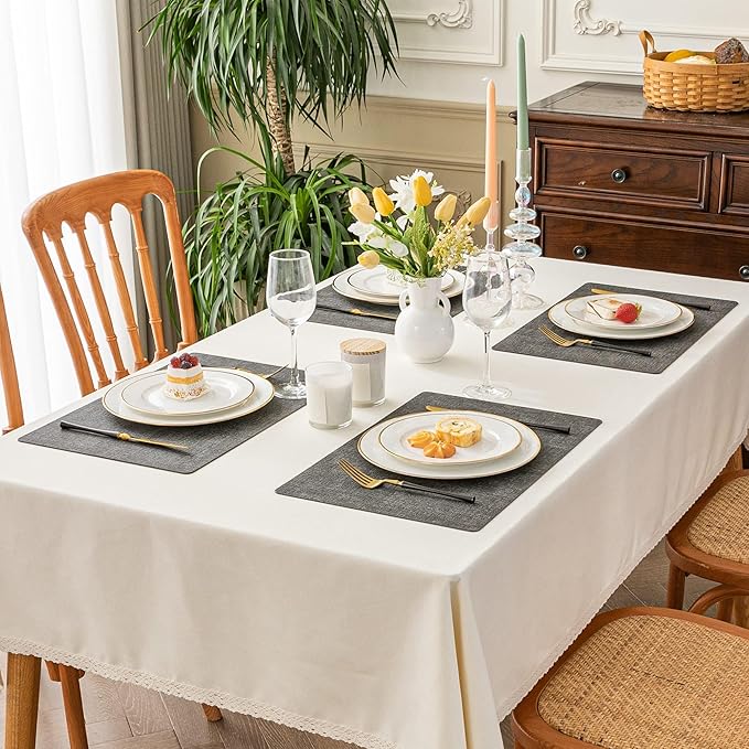 Romanstile Vinyl Placemats Set of 6-12 X 17 Inch - Faux Leather 100% Waterproof Oil-Proof Wipeable Place Mats, Heat Resistant Reversible PU Table Mats for Kitchen Dining Party Outdoor, Dark Grey