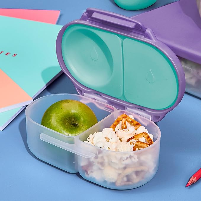 b.box Snack Box - Leakproof Mini Bento Box for Kids & Toddlers, 2 Compartment Snack Containers for Kids, Lunch Containers, Dishwasher Safe, BPA Free, PFAS Free, Ages 4m+, 1 3/4 Cup - Lilac Pop