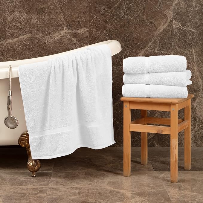 Towel Bazaar Premium Cotton Super Soft and Absorbent Turkish Towels (4-Piece Bath Towels, White)