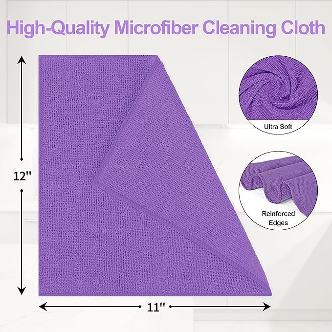 Microfiber Cleaning Cloth, 12 Pack Purple Cleaning Rags,12" X 11" Lint Free Dish Towels Wash Cloths, Reusable Microfiber Towels for Home and Kitchen Bathroom Apartment Cleaning Supplies