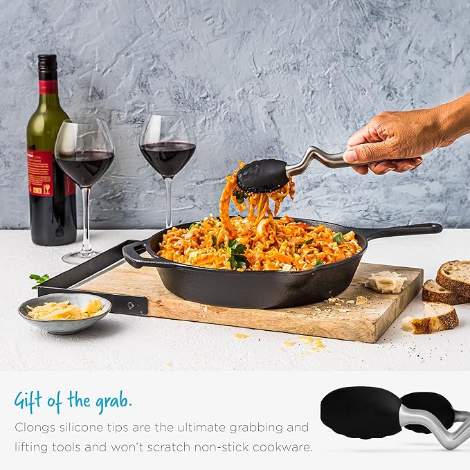 Dreamfarm Clongs Grippy Silicone & Stainless Steel Kitchen Cooking Tongs with Click-Lock Open & Close - 12" Black