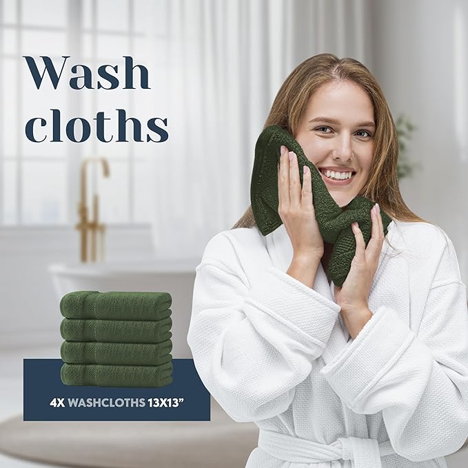 White Classic Luxury Bath Towel Set of 8 Pieces - 100% Turkish Cotton Highly Absorbent Towels for Bathroom, 2 Luxury Bath Towels 700GSM, 2 Hand Towels, 4 Washcloths, Sage Green