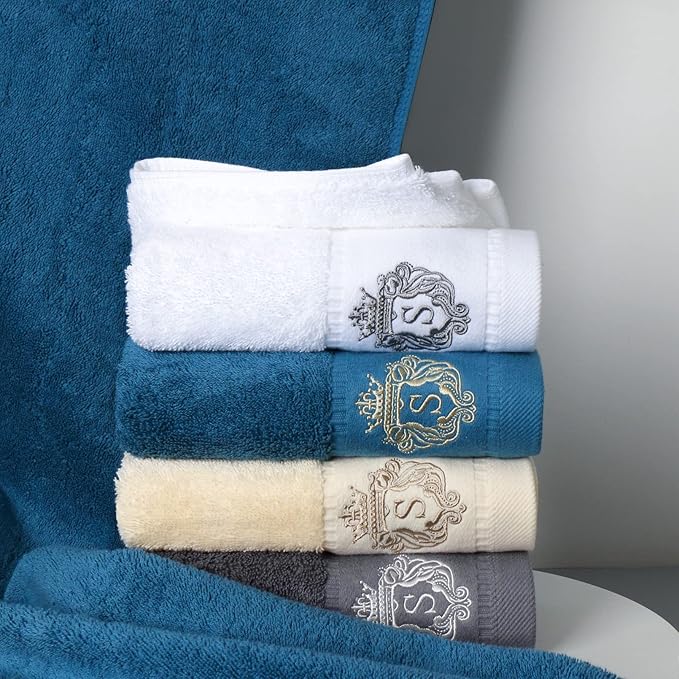 Luxury Bathroom Super Soft and Highly Absorbent Premium 100% Cotton Bath Towel Set for Gifts (Blue-J)