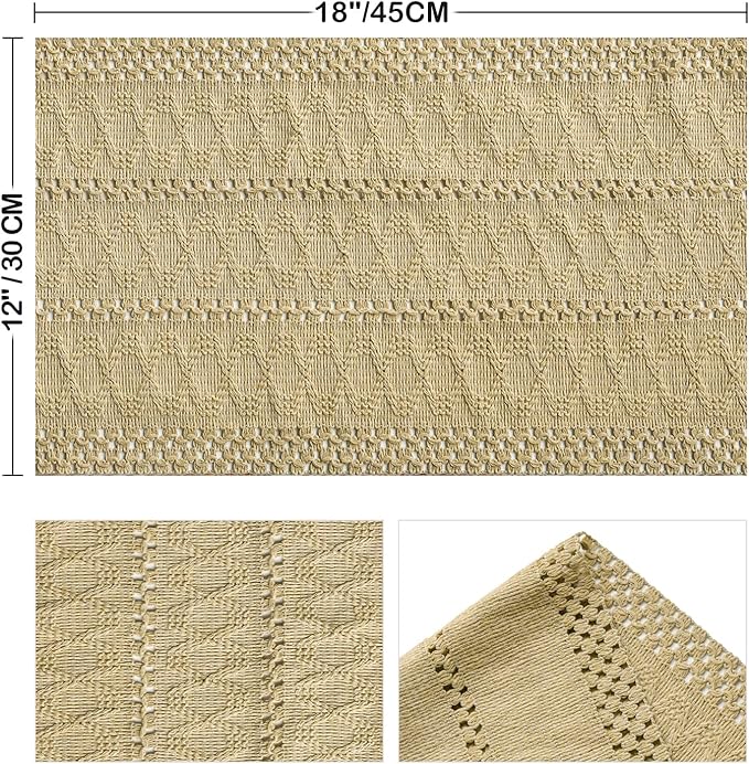 Artoid Mode Burlap Brown Farmhouse Woven Rustic Hollow Placemats Set of 6,12x18 Inch Seasonal Holiday Table Mats Party Kitchen Dining Decoration