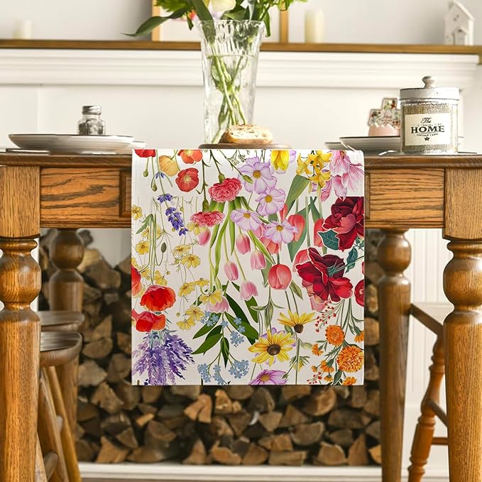 Spring Table Runner Easter Butterfly Kitchen Dining Table Centerpiece Summer Birds Flowers Decor Jesus Spring Decorations for Home Party-72 Inches Long