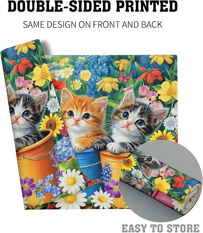 Funny Cats Placemat Set of 4 Colorful Floral Cloth Table Place Mat for Dining Kitchen Party Decor