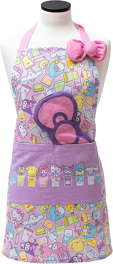 Handstand Kitchen Hello Kitty Print 28" Adult Apron and Pot Holder Set