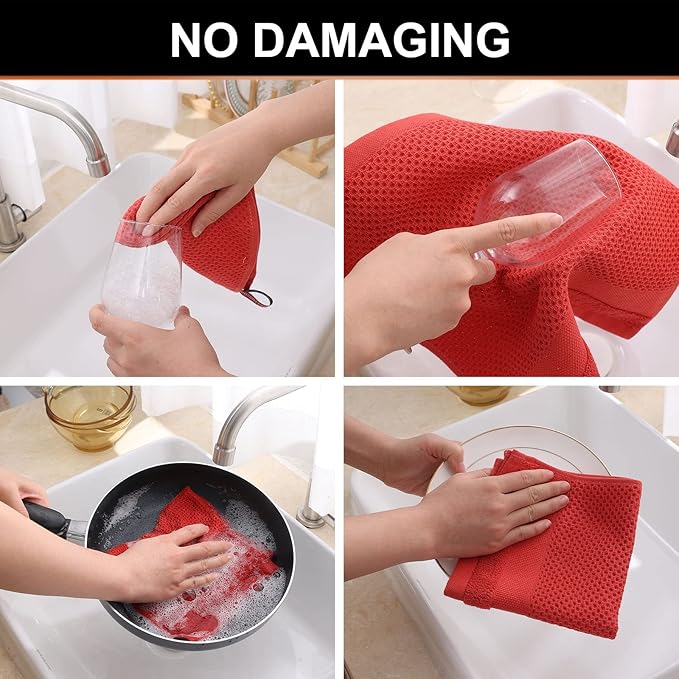 Homaxy 100% Cotton Dish Cloths, 8 Pack - 12 x 12 Inches, Waffle Weave Super Soft and Absorbent Dish Towels Quick Drying Dishcloths, Red