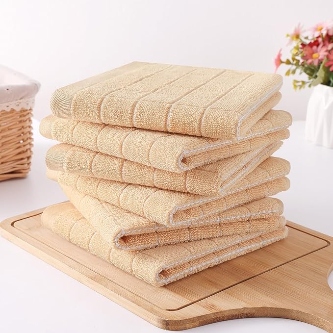 Homaxy 100% Cotton Terry Kitchen Dish Cloths, Ultra Soft and Absorbent Dish Towels for Kitchen, Suitable for Drying and Washing Dishes, 8 Pack, 12 x 12 Inches, Apricot
