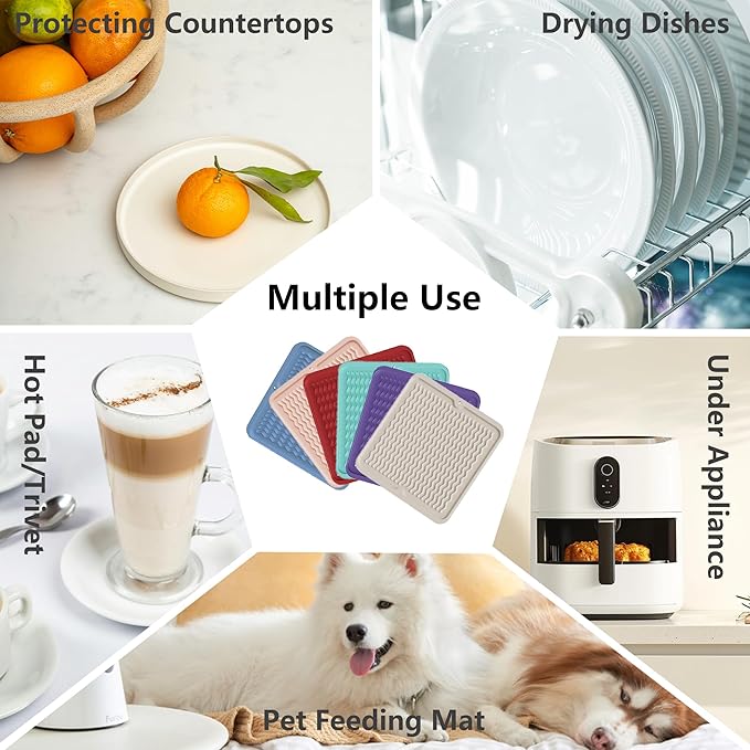 ZLR Silicone Dish Drying Mat 12" x 12" Square - Small Heat Resistant Trivet & Countertop Protector for Air Fryer, Coffee Maker - Waterproof Kitchen Drain Pad for Cups, Fruit (Milk White)